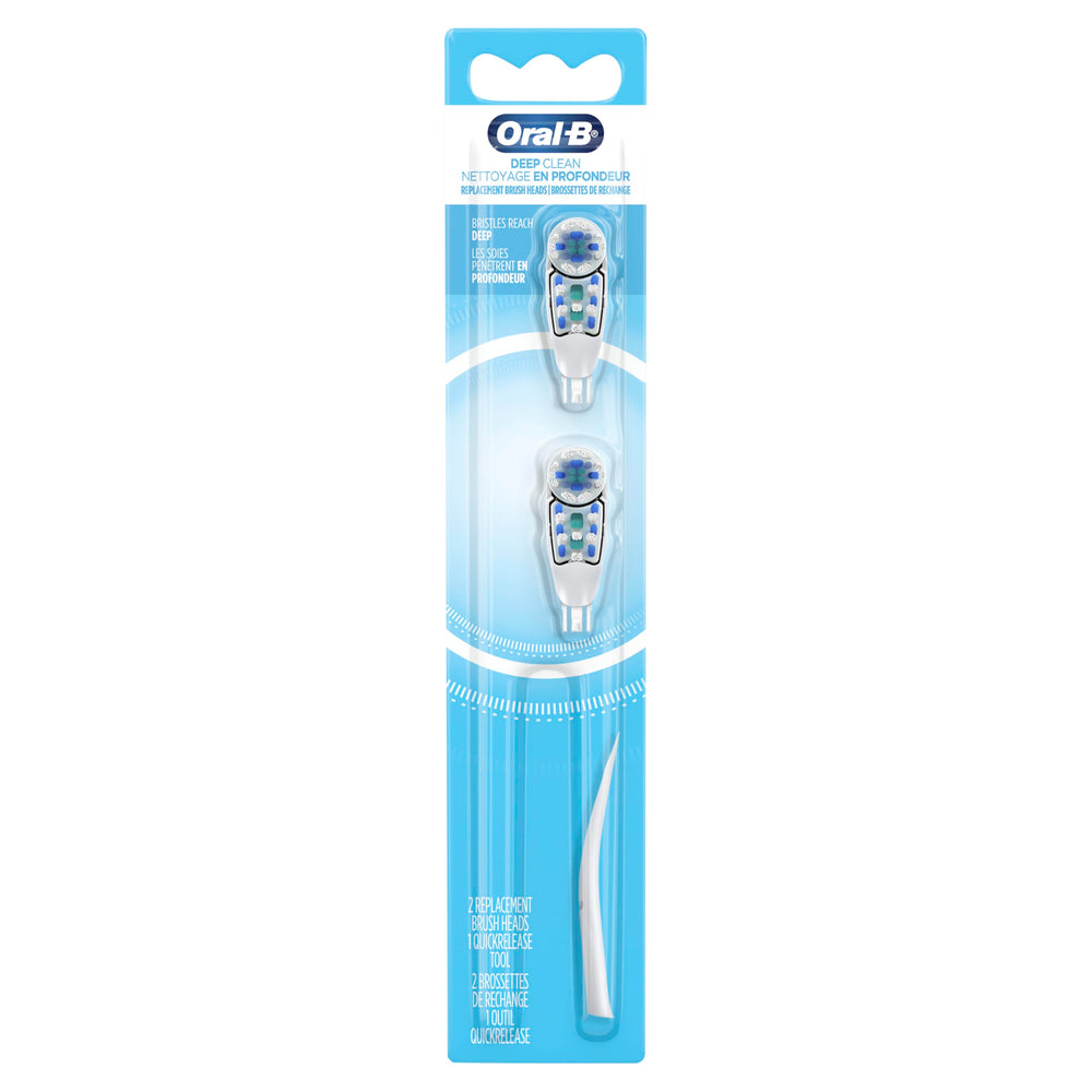 Oral-B frente del empaque mostrando dos cabezales, garantía de repuesto genuino
