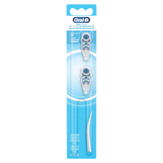 Oral-B frente del empaque mostrando dos cabezales, garantía de repuesto genuino
