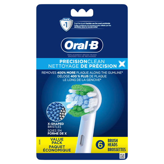 Oral-B cabezal frontal paquete de seis mostrando beneficio limpieza efectiva