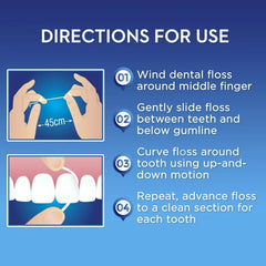 detalle de una tira Super Floss de Oral-B con sección esponjosa que facilita limpieza en huecos