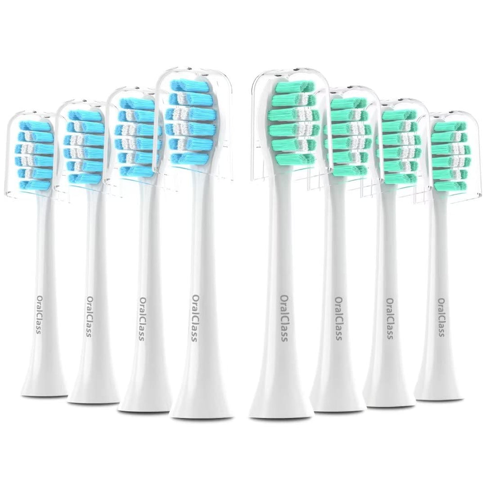 OralClass empaque frontal mostrando 8 cabezales y beneficio de valor
