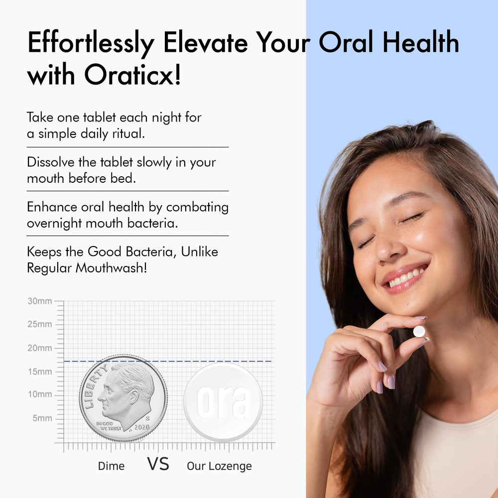 Label highlighting oraCMU and oraCMS1 strains in OraTicx formula for oral support.