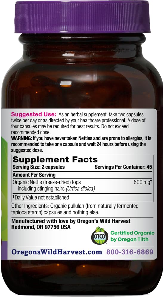 Oregon's Wild Harvest detalle de ortiga liofilizada que preserva sus componentes
