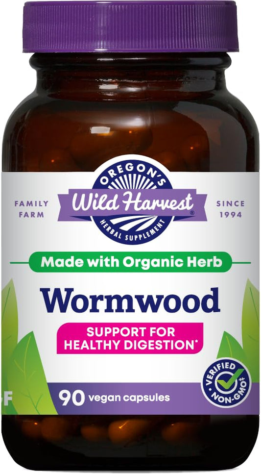 Oregon's Wild Harvest wormwood frasco frontal mostrando diseño y tamaño beneficioso
