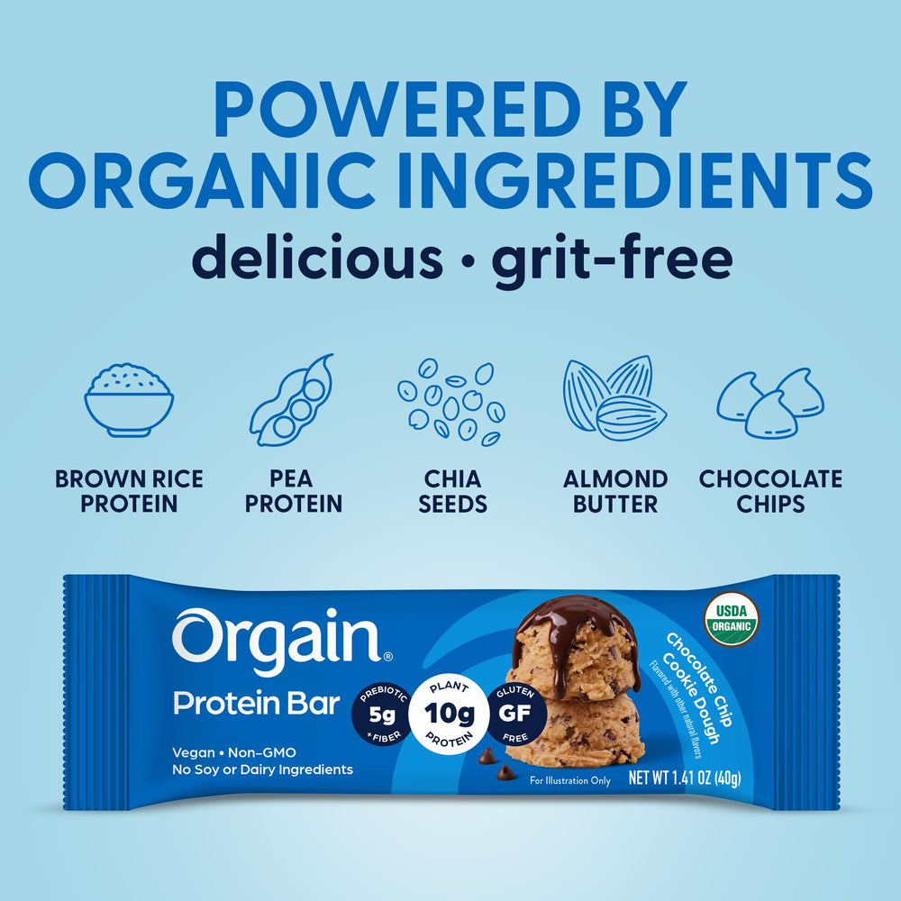 Orgain barra guardada en mochila para uso portátil y snack en movimiento