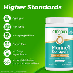 Etiqueta nutricional de Orgain Colágeno Marino mostrando 12g de péptidos por porción