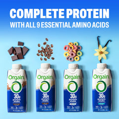 Orgain etiqueta con ingredientes y certificaciones sin ingredientes artificiales