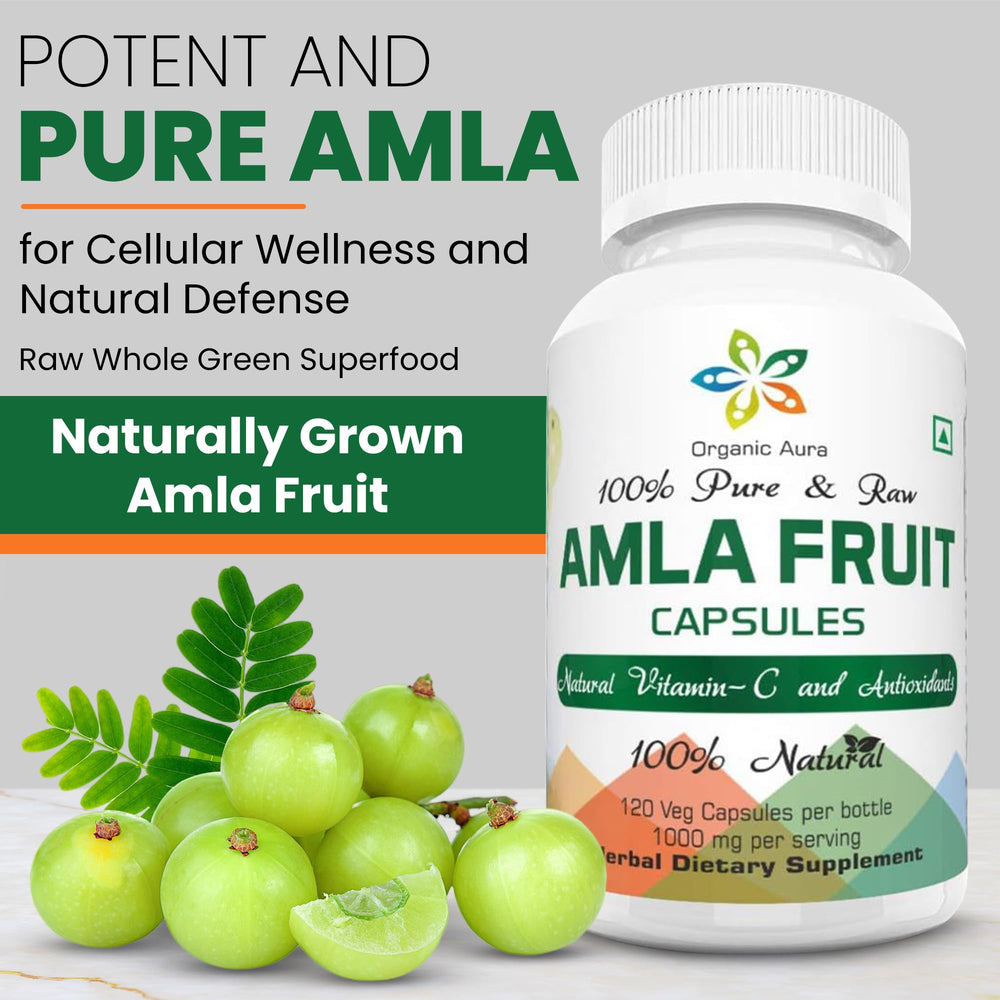 Organic Aura International polvo de amla mostrando textura y pureza natural