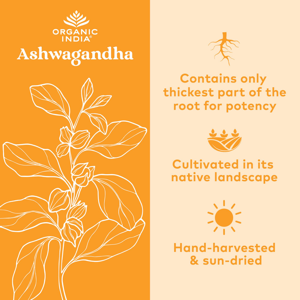 ORGANIC INDIA cápsulas sostenidas en mano para referencia de dosis