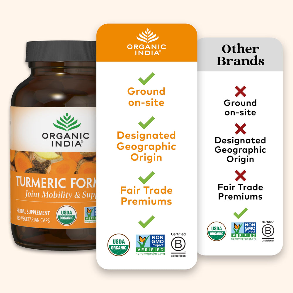 ORGANIC INDIA cápsulas sobre madera enfatizando naturalidad