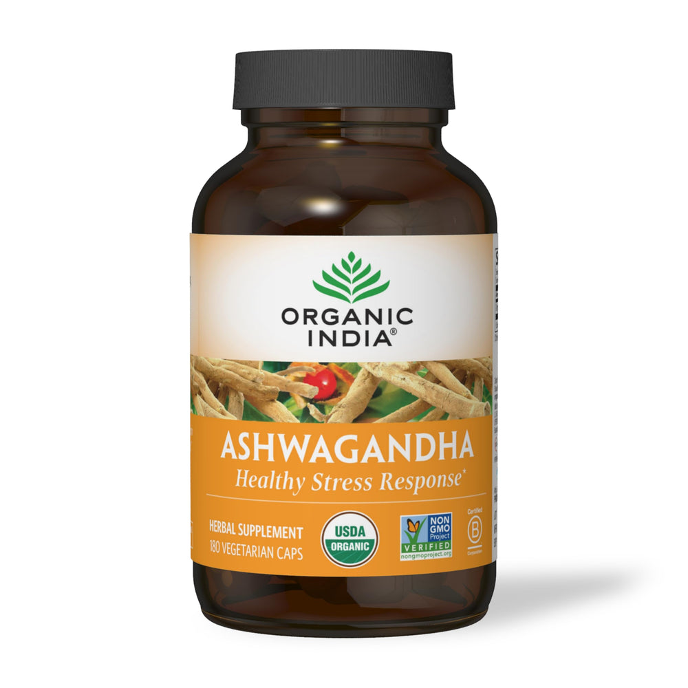 ORGANIC INDIA sellos de orgánico, kosher y libre de GMO