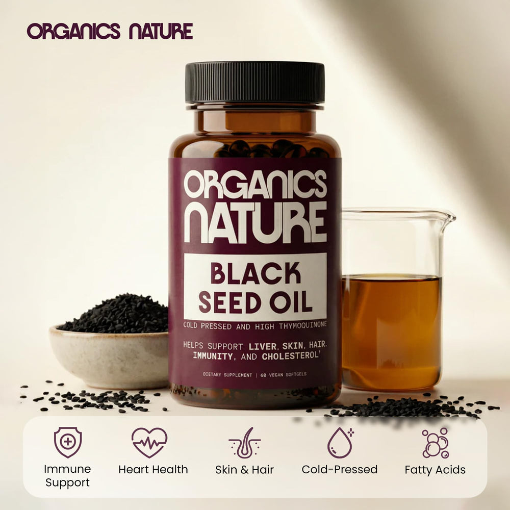 ORGANICS NATURE cápsulas en mesa como parte de rutina diaria de bienestar