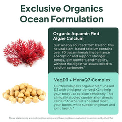 Organics Ocean etiqueta de ingredientes con VegD3 y MenaQ7 visibles