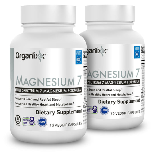 Organixx Magnesium 7 frontal del envase mostrando beneficio de pureza