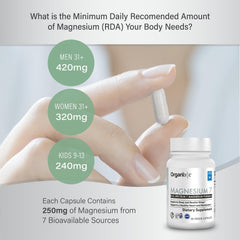 Organixx magnesium 7 cápsula en primer plano destacando fácil ingestión