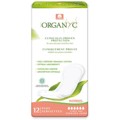 Organyc vista frontal del paquete con 12 almohadillas, protección confiable