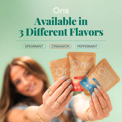 Oris Health envase dentro de mochila de viaje, libre de derrames y TSA‑approved