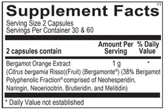 Ortho Molecular Products cápsula de Bergamot BPF en primer plano, textura y formato fácil