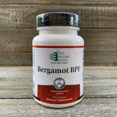 Ortho Molecular Products Bergamot BPF envase frontal mostrando etiqueta y beneficio cardiovascular
