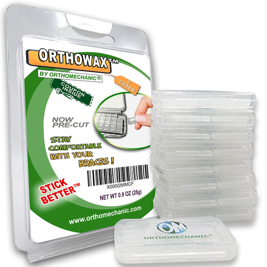 Orthomechanic Orthowax frontal del empaque mostrando el diseño y portabilidad