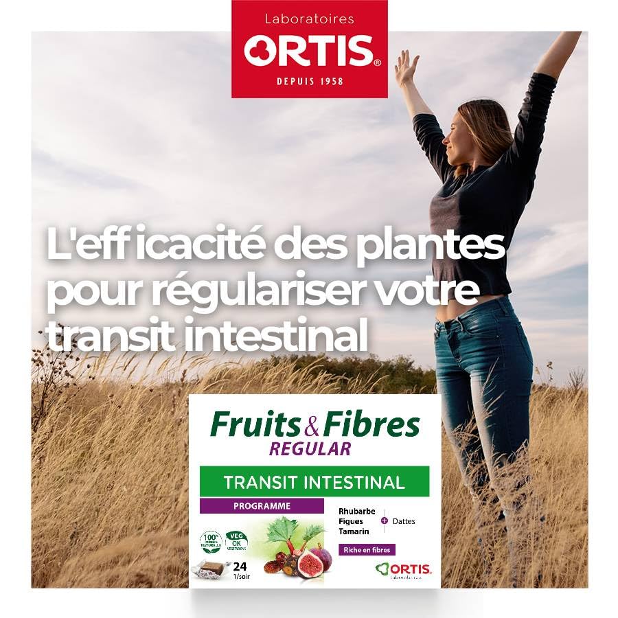 Ortis Frutas y Fibras Regular 24 cubos, empaque compacto para almacenar.