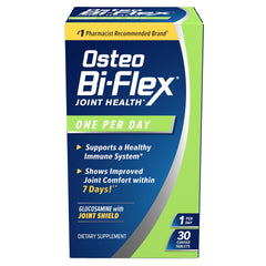 Osteo Bi-Flex One Per Day frente del empaque mostrando la dosis diaria y beneficio