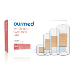 ourmed paquete frontal mostrando 100 vendajes, solución práctica