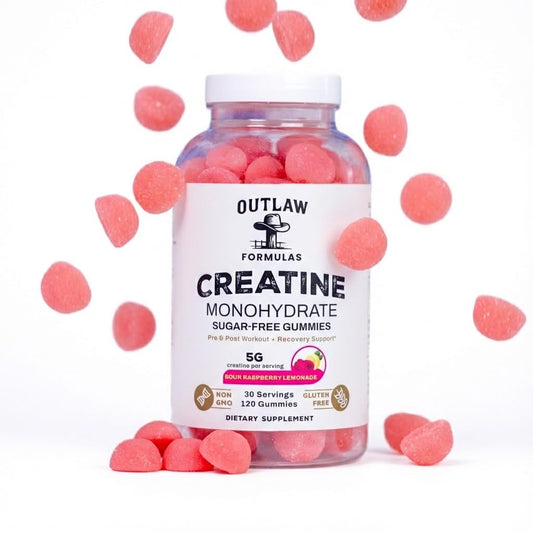 Outlaw Formulas gominolas creatina 5 g, frente: potencia y recuperación