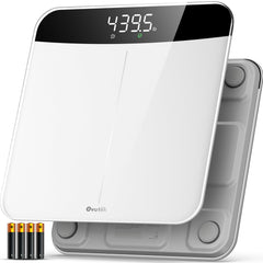 OVUTEK vista frontal de la báscula blanca con pantalla LED, lectura clara