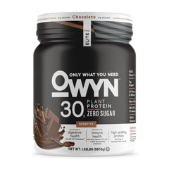 OWYN envase frontal Pro Elite chocolate mostrando rótulo y beneficios