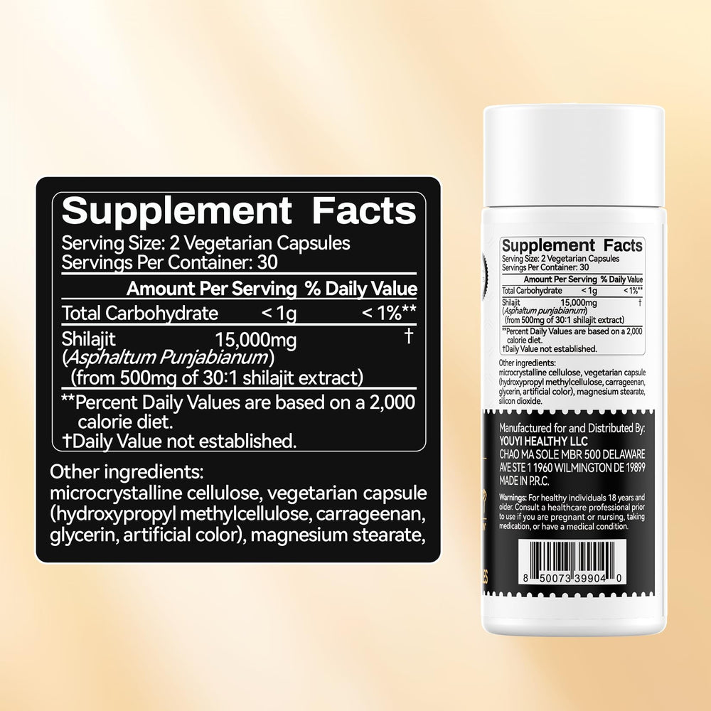 OxyEnergy Shilajit con ácido fúlvico y nutrientes.
