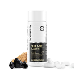 OxyEnergy Shilajit cápsulas para energía diaria y foco.