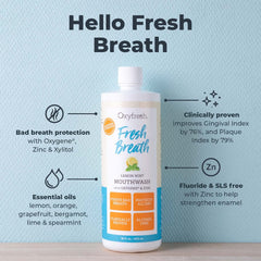 Oxyfresh textura del líquido mostrando claridad y suavidad beneficiosa para encías