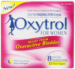 Oxytrol for Women empaque frontal mostrando 8 parches y conveniencia de uso