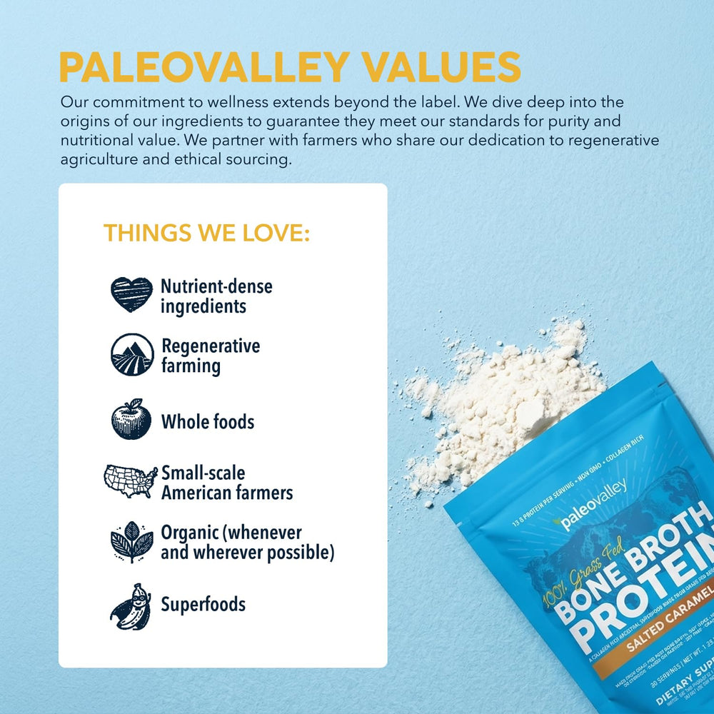 Paleovalley detalle del sabor salted caramel en empaque, toque sabroso y sutil
