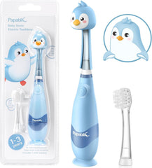 Papablic Pippin frontal y empaque color azul, atractivo para niños