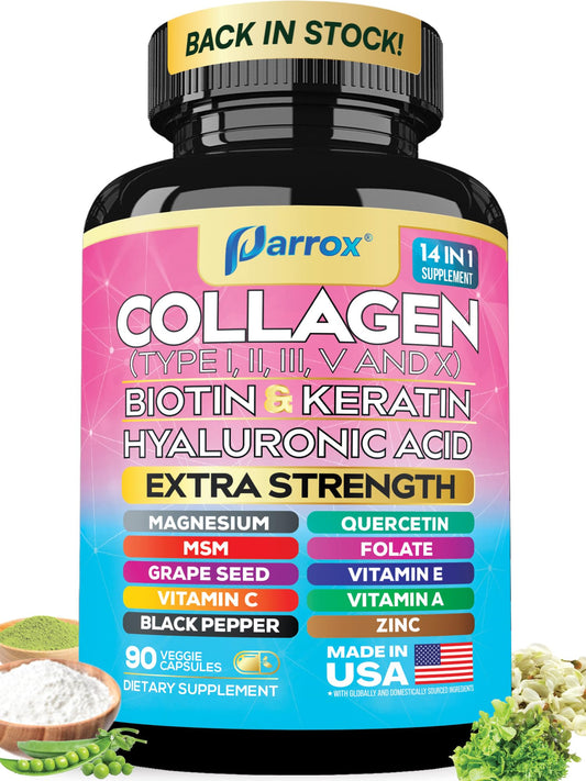 Parrox Collagen Cápsulas en botella para el cuidado diario de piel y uñas.