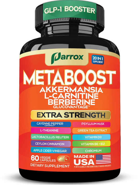 Parrox GLP-1 Booster: cápsulas en frasco transparente para uso diario