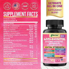Parrox Myo-Inositol: etiqueta clara para lectura fácil y balance diario.