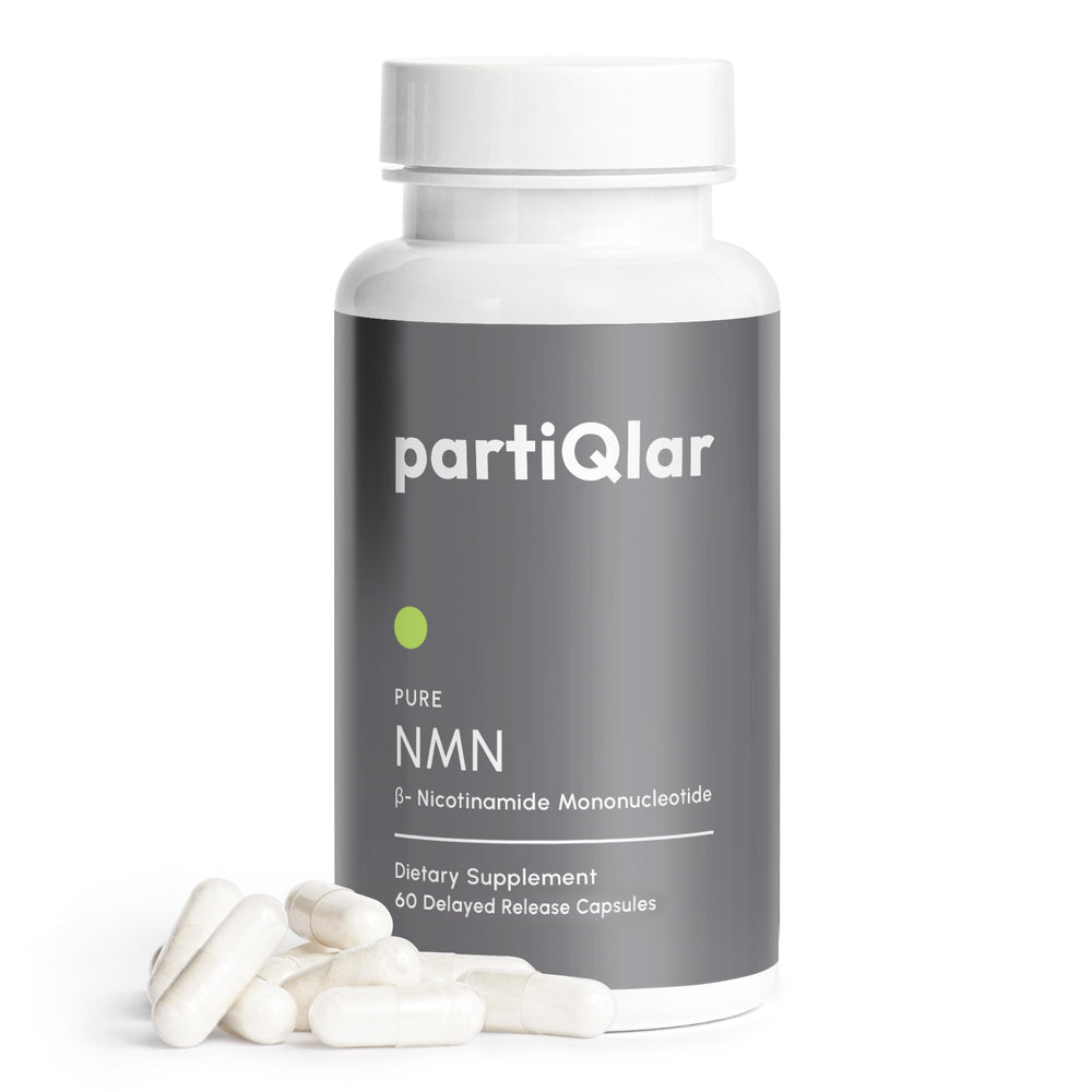 PartiQlar NMN 500mg bottle front view for energy and aging support.