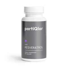 PartiQlar Resveratrol en cápsulas dentro de la caja, opción diaria para apoyo antioxidante.