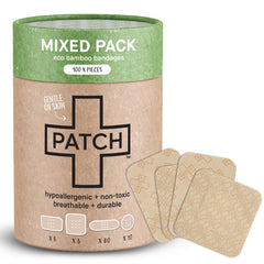 PATCH embalaje frontal mostrando 100 tiras y beneficio ecológico