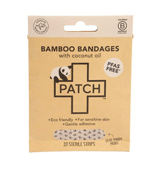PATCH paquete frontal mostrando diseño panda y beneficio ecológico