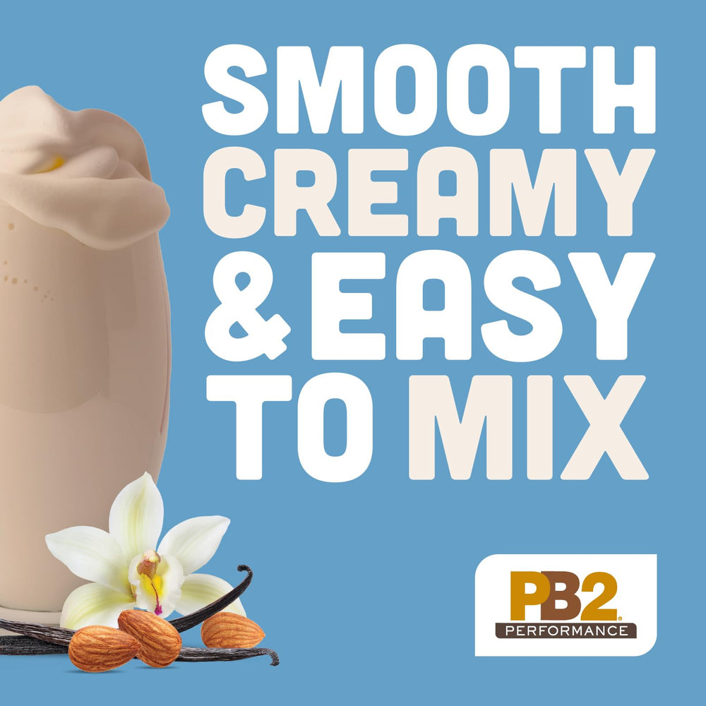 Batido preparado con PB2 Almond en vaso, ejemplo de uso para recuperación y energía