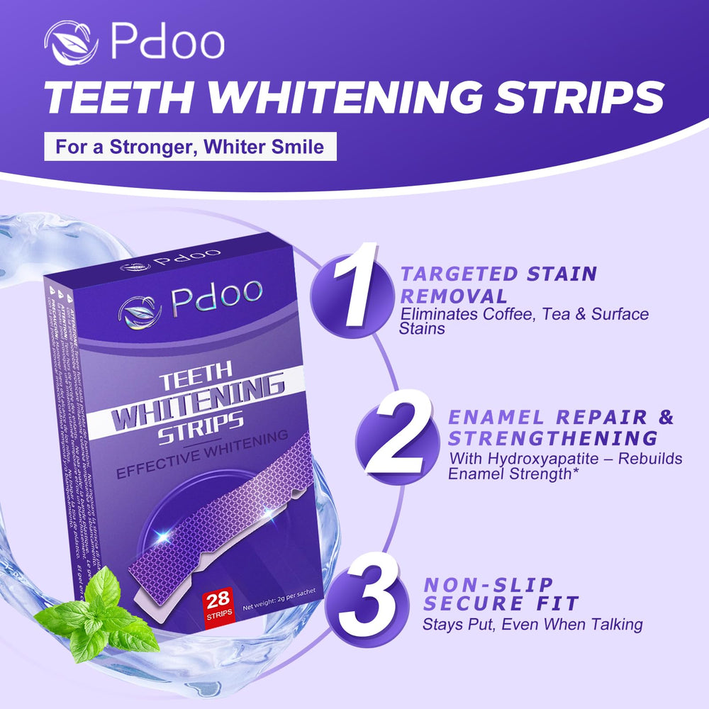 Pdoo tiras colocadas en dientes demostrando aplicación cómoda