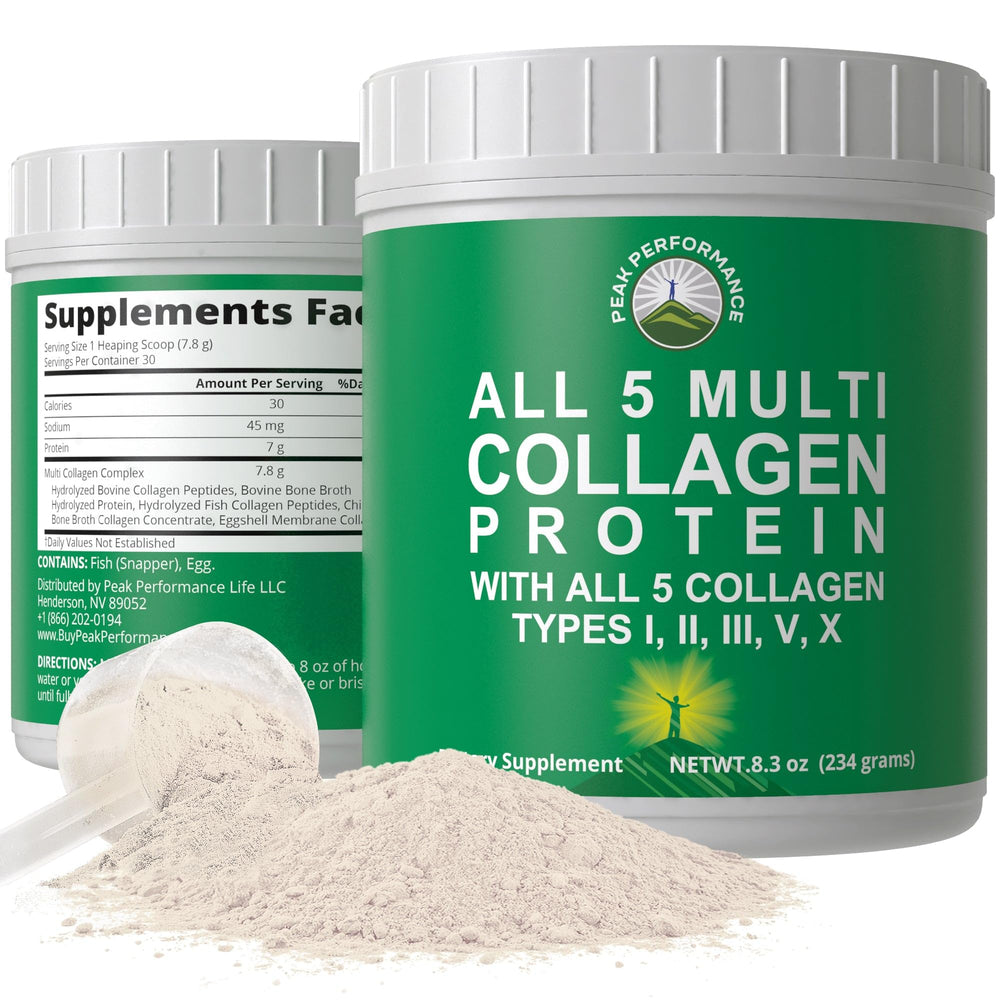 Peak Performance All 5 collagen tub front view showing the multi-collagen blend