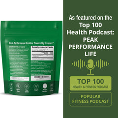 Peak Performance Creapure comparativa de tamaño del envase ideal para almacenamiento