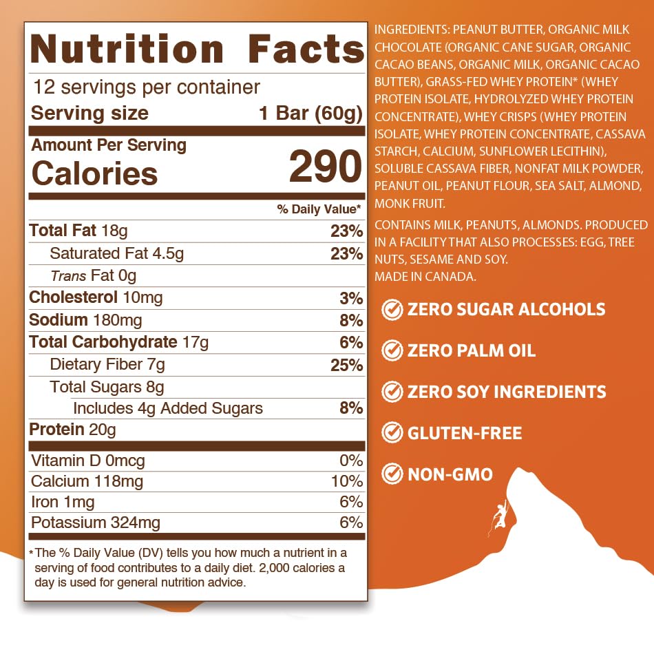 Peak Protein Chocolate Peanut Butter Crunch ingredients list featuring Irish grass-fed whey for quality.