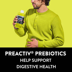 Close-up de lista de ingredientes Pedialyte con PreActiv prebióticos resaltados, apoyo digestivo
