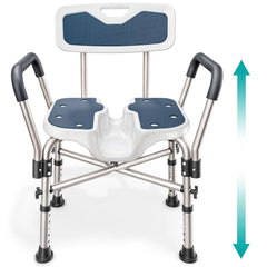PELEGON silla de ducha frontal mostrando estructura estable y respaldo, mayor seguridad